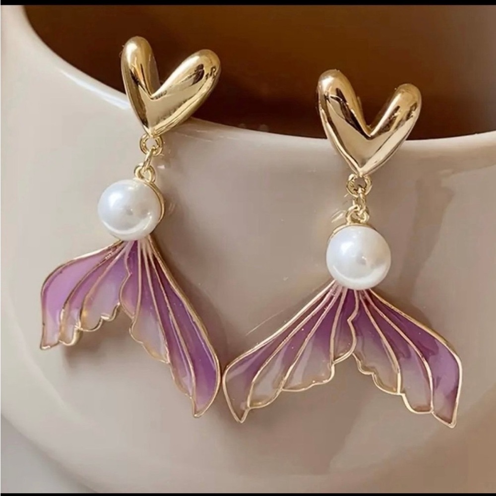 Gold and Purple Mermaid Tail Earrings - Picture 2 of 3